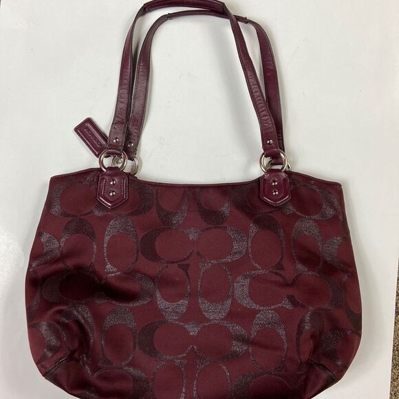VTG,COACH SIGNATURE LUREX #F1382-F26246 BURGUNDY METALLIC COLOR WOMEN BAG #26246 - Picture 3 of 15